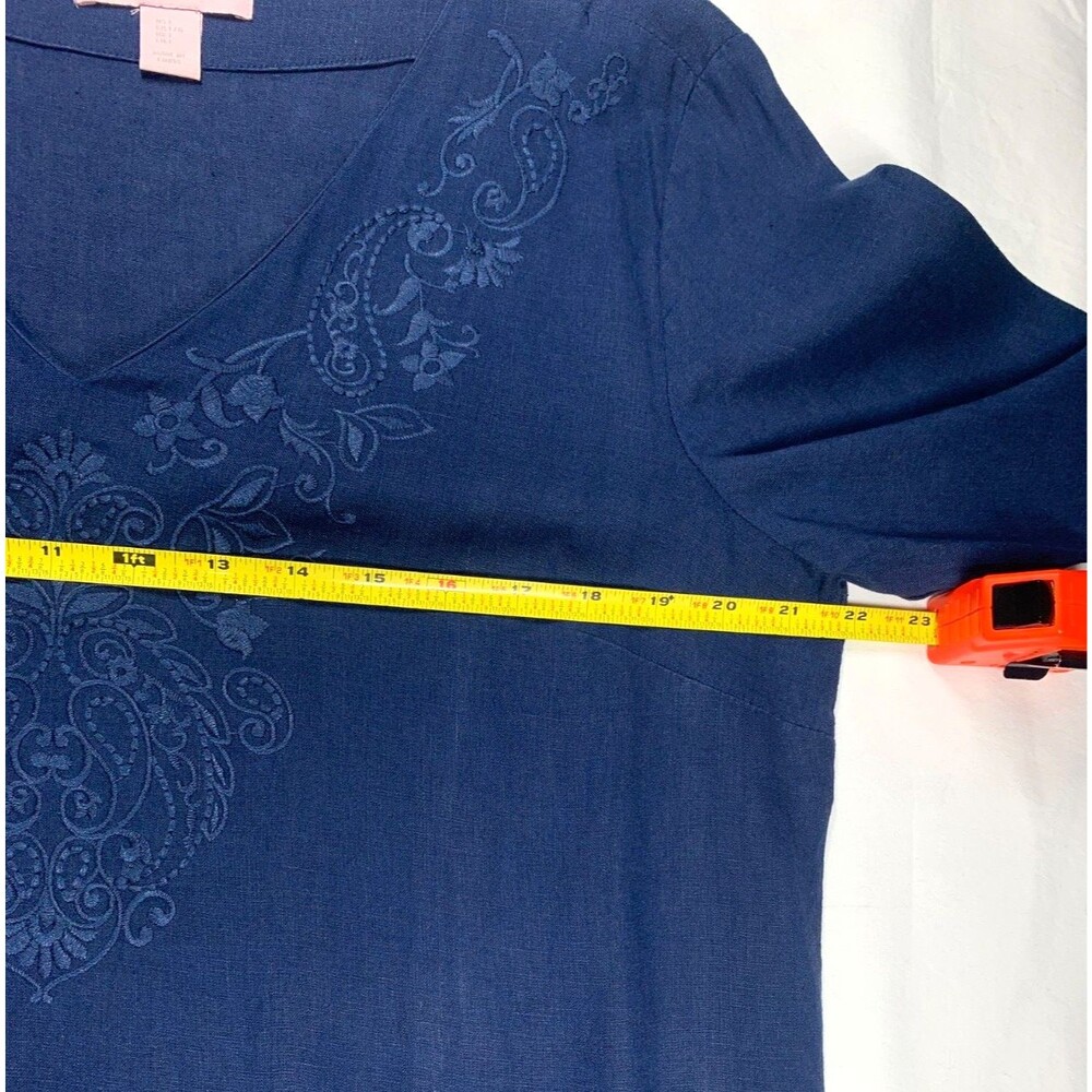 Saint Tropez West 100% Linen Tunic Top Large Blue Lagenlook Coastal Blouse L - Picture 5 of 6